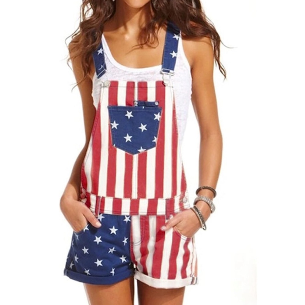American Flag short Overalls